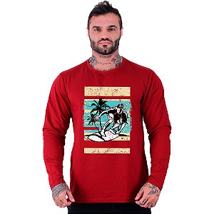 Camiseta Manga Longa Moletinho MXD Conceito SURF Homem Na Prancha