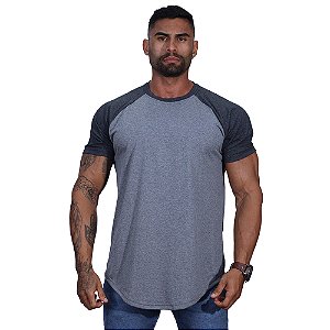 Camiseta Longline 100% Algodão Masculina MXD Conceito Raglan Chumbo e Cinza