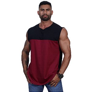 Regata Machão Longline Sem Manga MXD Conceito 100% Algodão Bicolor Preto e Vermelho