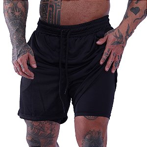 Bermuda Dupla 2 Em 1 Compressão com Suporte Toalha e Bolso Interno MXD Conceito Preto