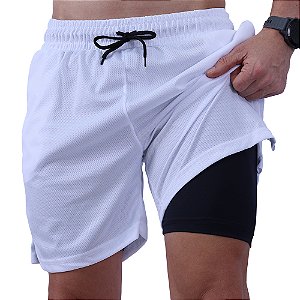 Bermuda Dupla 2 Em 1 Compressão com Suporte Toalha e Bolso Interno MXD Conceito Branco