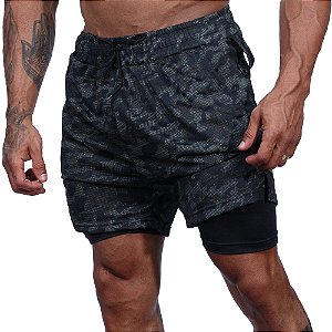 Bermuda Dupla 2 Em 1 Compressão com Suporte Toalha e Bolso Interno MXD Conceito Camuflado