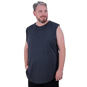 Regata Machão Longline Sem Manga Plus Size MXD Conceito 50% Algodão 50% Poliéster Mescla Preto