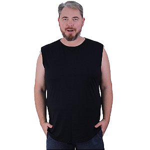 Regata Machão Longline Sem Manga Plus Size MXD Conceito 100% Algodão Preto