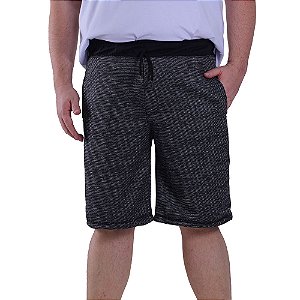 Bermuda Masculina Plus Size Moletom MXD Conceito Preto Rajado Branco