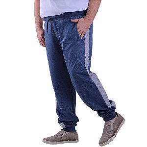 Calça Masculina Plus Size Moletom MXD Conceito Mescla Marinho com detalhe Mescla Alvejado