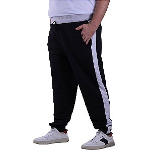 Calça Masculina Plus Size Moletom MXD Conceito Preto com detalhe Mescla Alvejado