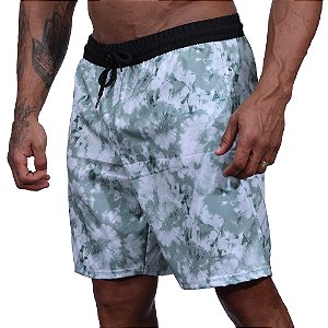 Bermuda em Tactel com Elastano Masculino MXD Conceito 3 Bolsos Branco Com Manchas Verdes