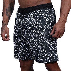 Bermuda em Tactel com Elastano Masculino MXD Conceito 3 Bolsos Cinza Escuro com Riscos Branco