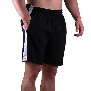 Short Tactel Listrado Elastic Masculino MXD Conceito 3 Bolsos Preto Com Listra Branca