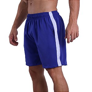 Short Tactel Listrado Elastic Masculino MXD Conceito 3 Bolsos Azul Bic Com Listra Branca