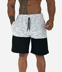 Bermuda Moletom MXD Conceito Jet Branco e Preto