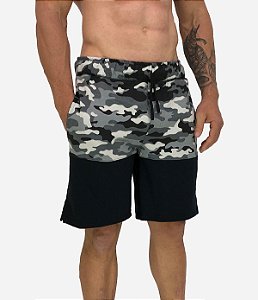 Bermuda Moletom MXD Conceito Bicolor Camuflado Cinza e Preto
