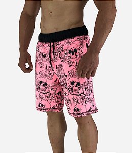 Bermuda Moletom MXD Conceito Caveira e Flores Rosa