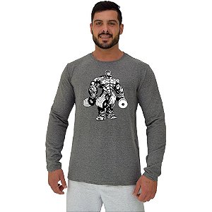 Camiseta Manga Longa Moletinho MXD Conceito Bodybuilding Com Halteres
