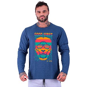 Camiseta Manga Longa Moletinho MXD Conceito Lion Good Vibes
