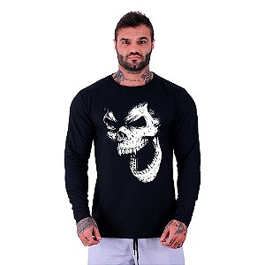 Camiseta Manga Longa Moletinho MXD Conceito Monkey Skull Gorila Caveira