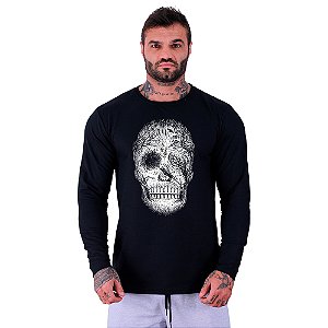 Camiseta Manga Longa Moletinho MXD Conceito Forest Skull Caveira Floresta