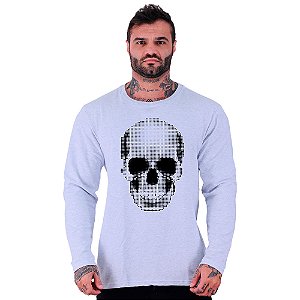 Camiseta Manga Longa Moletinho MXD Conceito Caveira Quadricular