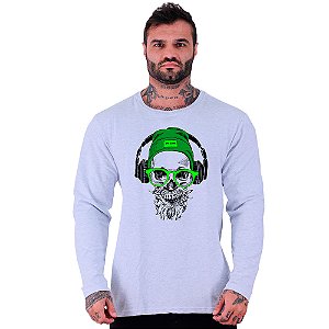 Camiseta Manga Longa Moletinho MXD Conceito Caveira De Headset