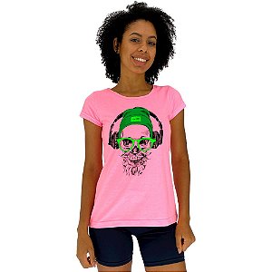 Camiseta Babylook Feminina MXD Conceito Caveira com Fone