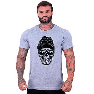 Camiseta Tradicional Masculina Manga Curta MXD Conceito Caveira Com Gorro