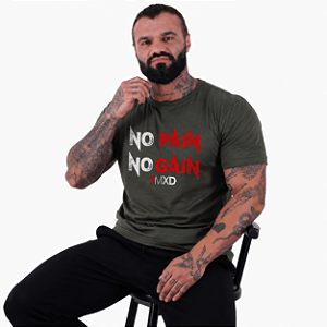 Camiseta Tradicional Masculina Manga Curta MXD Conceito No Pain No Gain Letreiro