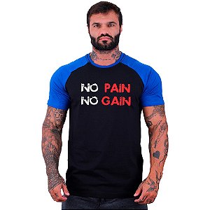 Camiseta Tradicional Masculina Manga Curta MXD Conceito No Pain No Gain Letreiro