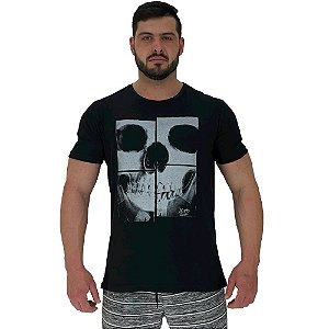 Camiseta Tradicional Masculina Manga Curta MXD Conceito Caveira Raio X Mosaico