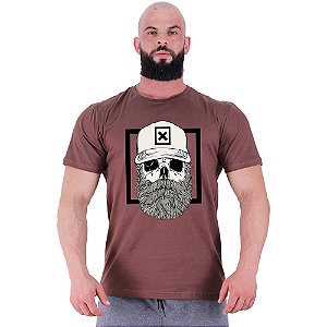 Camiseta Tradicional Masculina Manga Curta MXD Conceito Caveira Lenhador De Boné
