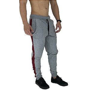 Calça Masculina Moletom MXD Conceito Mescla Tradicional detalhe Bordô