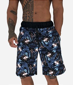 Bermuda Masculina Moletom MXD Conceito Azul Folhas e Flores