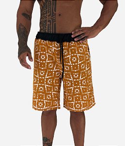 Bermuda Masculina Moletom MXD Conceito Quadriculada Distorcida Bege