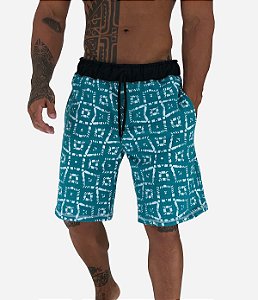 Bermuda Masculina Moletom MXD Conceito Quadriculada Distorcida Azul Piscina
