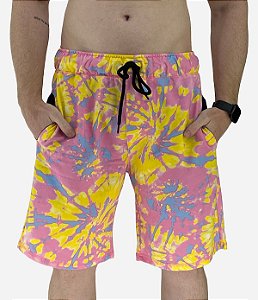 Bermuda Masculina Moletinho MXD Conceito Tie Dye Amarelo e Azul