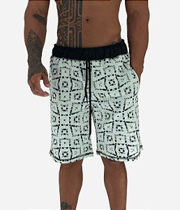 Bermuda Masculina Moletom MXD Conceito Quadriculada Distorcida Verde Bebê Mesclado