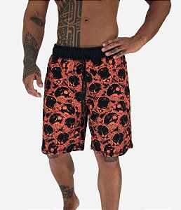 Bermuda Masculina Moletom MXD Conceito Mar de Caveiras Preta e Laranja