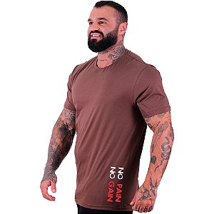 Camiseta Tradicional Masculina MXD Conceito Estampa Lateral No Pain No Gain Vertical