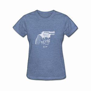 Camiseta Feminina IAT Paz Esteja Com Você Azul