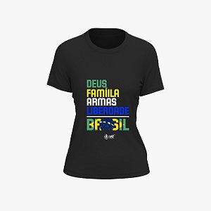 Camiseta Feminina IAT Deus Família Armas Liberdade Preta