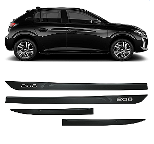 Friso Peugeot 208 com emblema cromado pintado cor preto perla negra