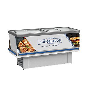 GESV-190R Expositor Ilha Standard Dupla Ação Vidro Reto Deslizante Gelopar