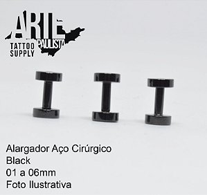 Alargador Aço cirúrgico Black Rosca Normal - 01 a 06mm