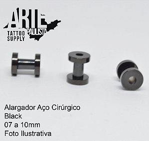 Alargador Aço cirúrgico Black Rosca Normal - 07 a 10mm