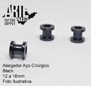 Alargador Aço cirúrgico Black Rosca Normal - 12 a 16mm