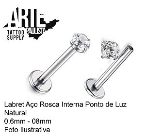 Labret Aço Rosca Interna- Ponto de Luz Zirconia