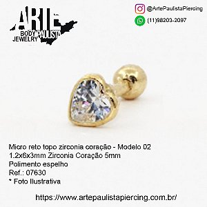 Micro Reto Ouro 18k - Topo Zirconia Coração modelo 02