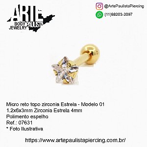 Micro Reto Ouro 18k - Topo Zirconia Estrela - modelo 01