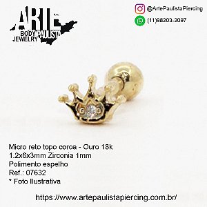 Micro Reto Ouro 18k - Topo Coroa e Zirconia