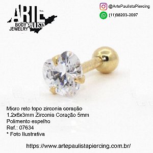 Micro Reto Ouro 18k - Topo Zirconia Coração 5mm